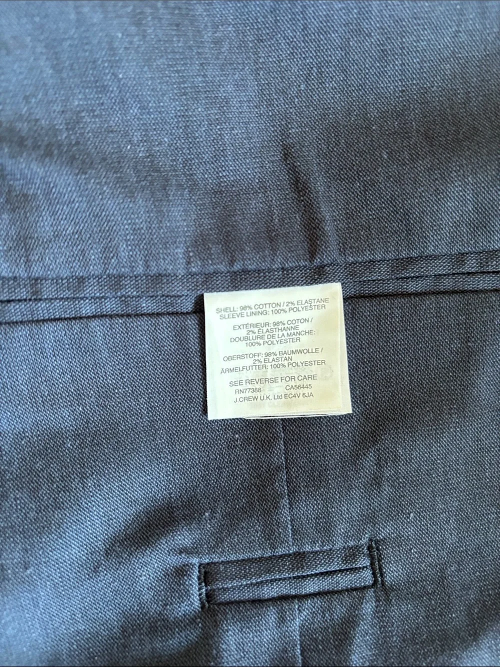 J. Crew Ludlow Somelos Blazer Men’s Navy Blue Cotton Stretch Portugal Size 38R